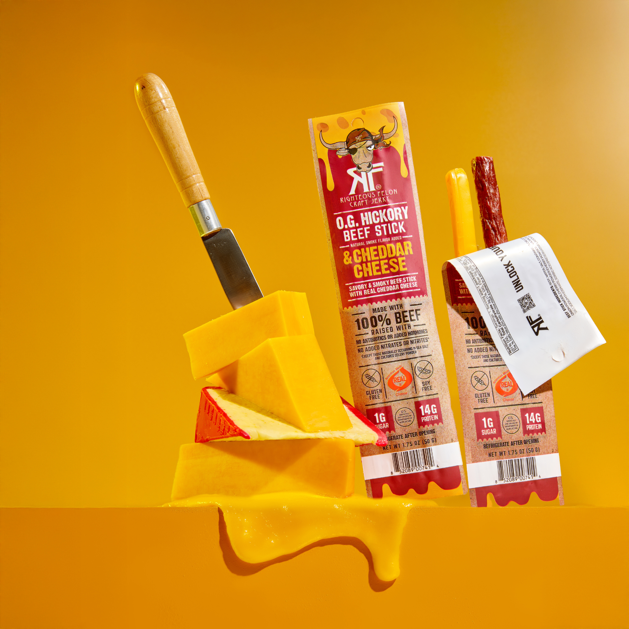NEW Righteous Felon Beef & Cheese Sticks 3-Pack (1.75oz each) Q0